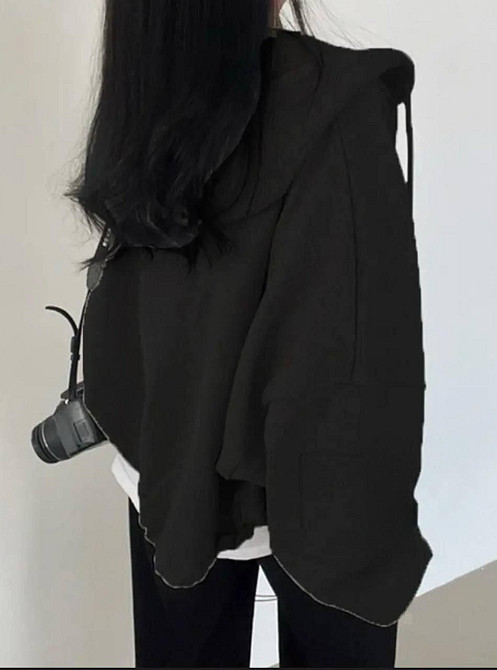 Жіноча вкорочена оверсайз худі на блискавці з капюшоном двонитка Одеса - фото 2