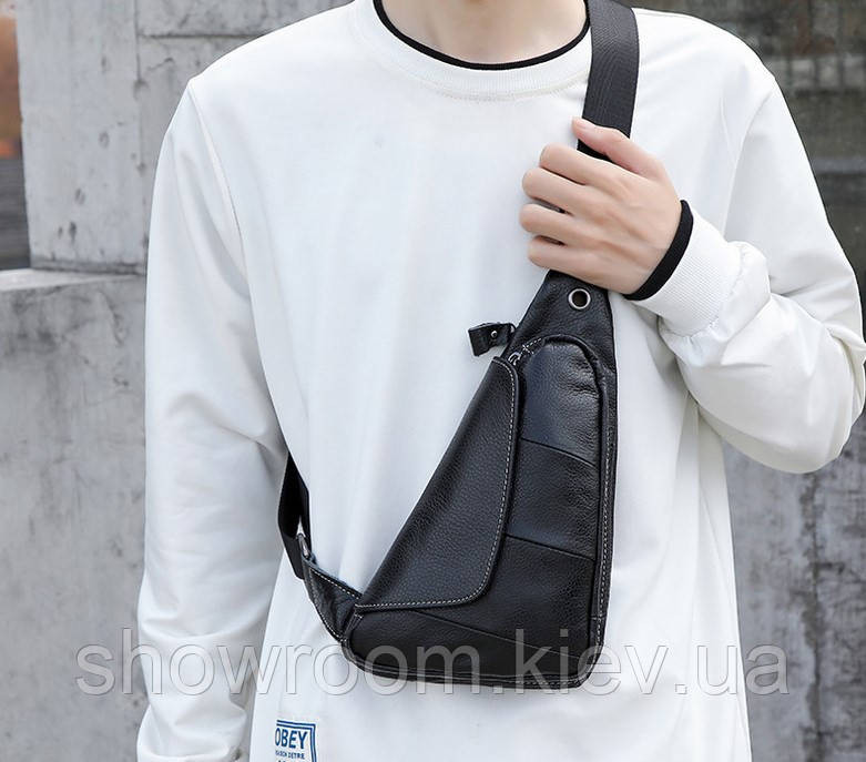 Чоловічі сумки на груди (слінг) Leather Collection (5040) black Київ - фото 2