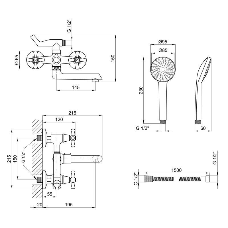 Смеситель для ванны Lidz (CRM) 75 21 142 с душевым гарнитуром (LIDZCRM7521142) Киев - изображение 2
