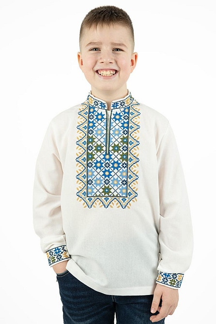 Вышиванка мужская, льняная, с длинным рукавом, молочная, лен   , топ Киев - изображение 7