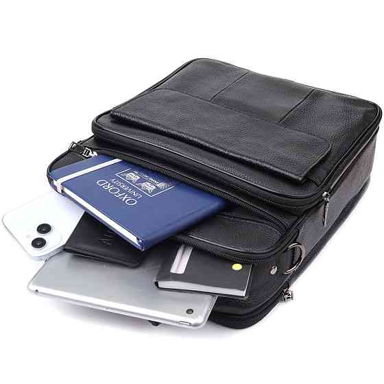 Містка чоловіча сумка з ручкою для перенесення в руці з натуральної шкіри Чорний (Vintage) Київ