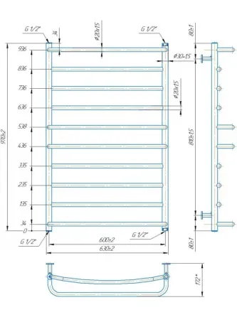 Водяной полотенцесушитель Mario INOX Люкс 970х630/600 Киев