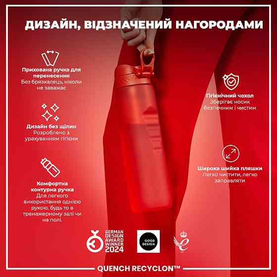 Пляшка для води ION8 1000 мл. (ЕКО пляшка) BPA Free, Red Кам'янське