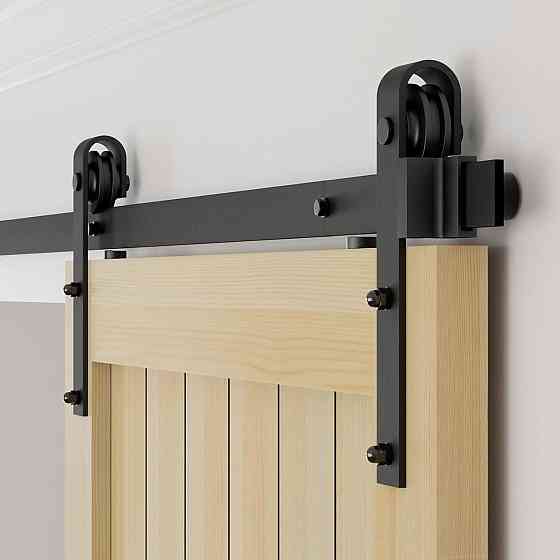 Комплект для розсувних дверей HU‑XI‑201 Чорний 200cm J‑рейка для дерев'яних дверей PU ролики регул. 3–5см пружинний стопор 150kg Київ