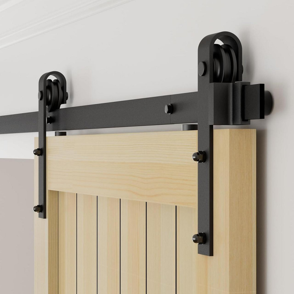 Комплект раздвижных дверей HU‑XI‑201 Черный 200cm J‑рейка для деревянной двери PU ролики регул. 3–5см Киев - изображение 4