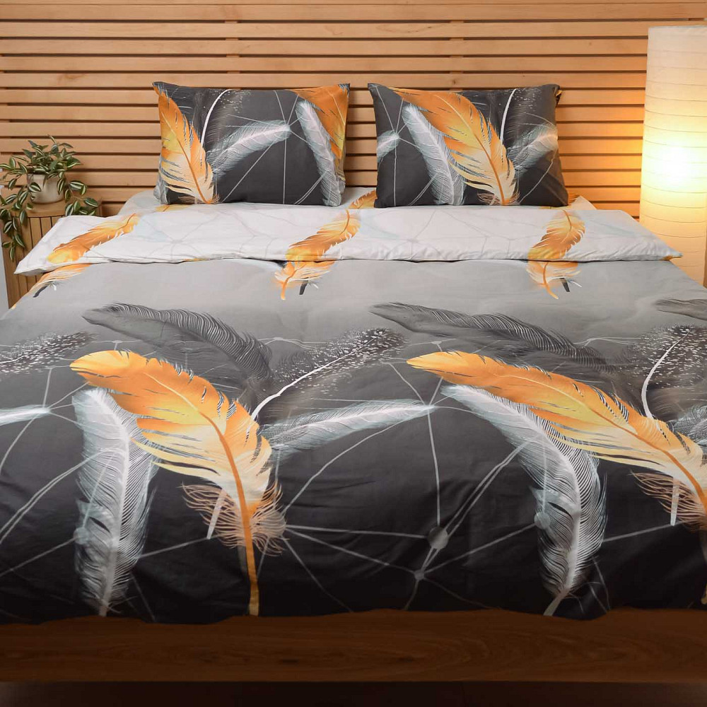 Євро комплект постільної білизни Сатин Перо 3Д 125 г/м2 YouStar (Сірий з чорним) 2 х 70х70 Суми - фото 1