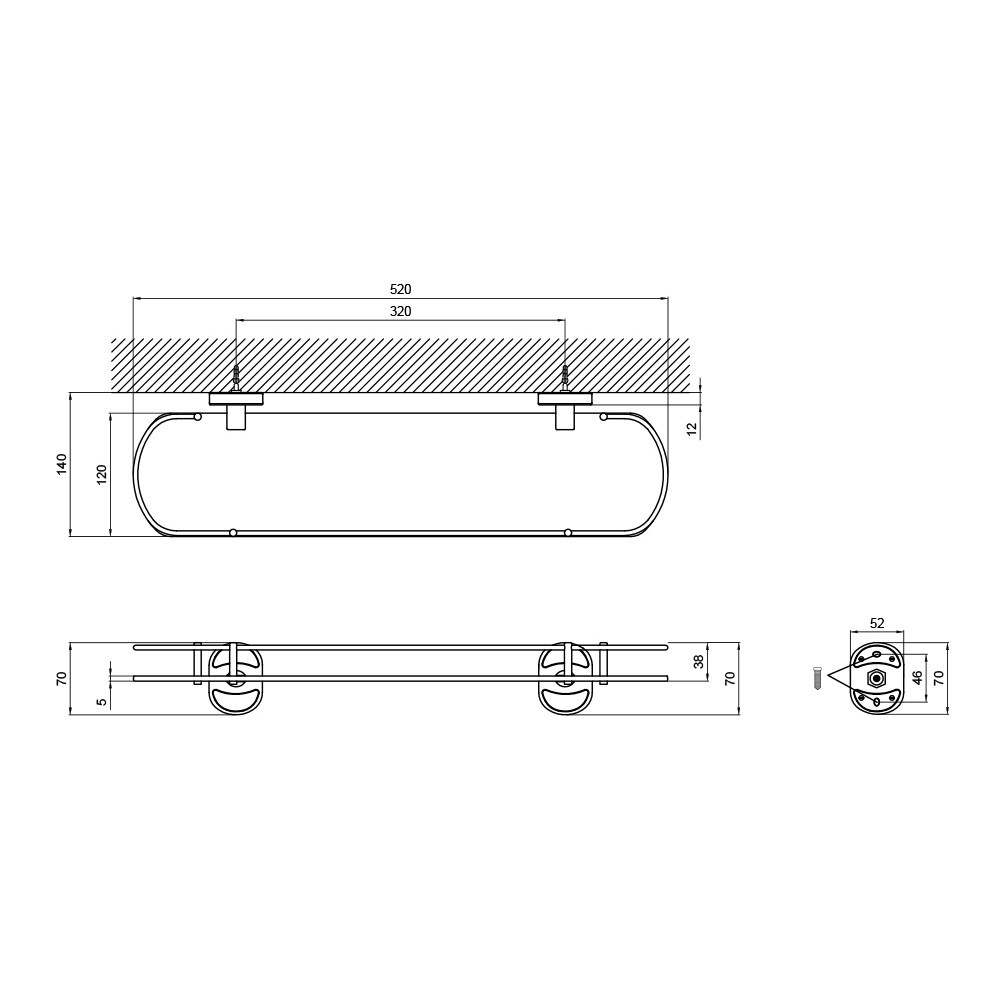 Полиця універсальна Lidz Oreo 0902 скляна (52*16 см) LDORE0902CRM22179 Chrome Київ - фото 2