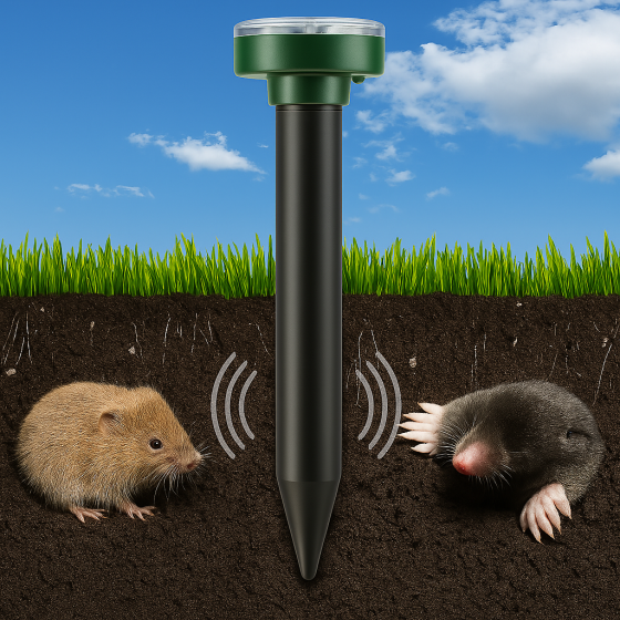 Ультразвуковий відлякувач кротів, комах та гризунів із сонячною панеллю / Відлякувач для саду Київ
