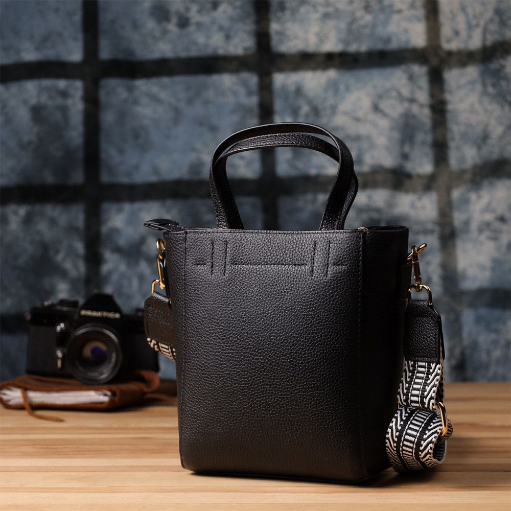 Трапецієподібна сумка для жінок з натуральної шкіри Vintage 22916 Чорний Київ - фото 10