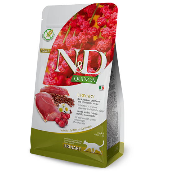 Сухой корм Farmina N&D Quinoa Urinary, Duck & Cranberry ADULT для кошек, профилактика мочекаменной болезни, утка, киноа, клюква и ромашка, 1,5 кг Киев