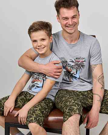 Комплект з капрі підлітковий Nicoletta — листя на шортах — Family look тато/син 89906 10-11, Сірий Київ