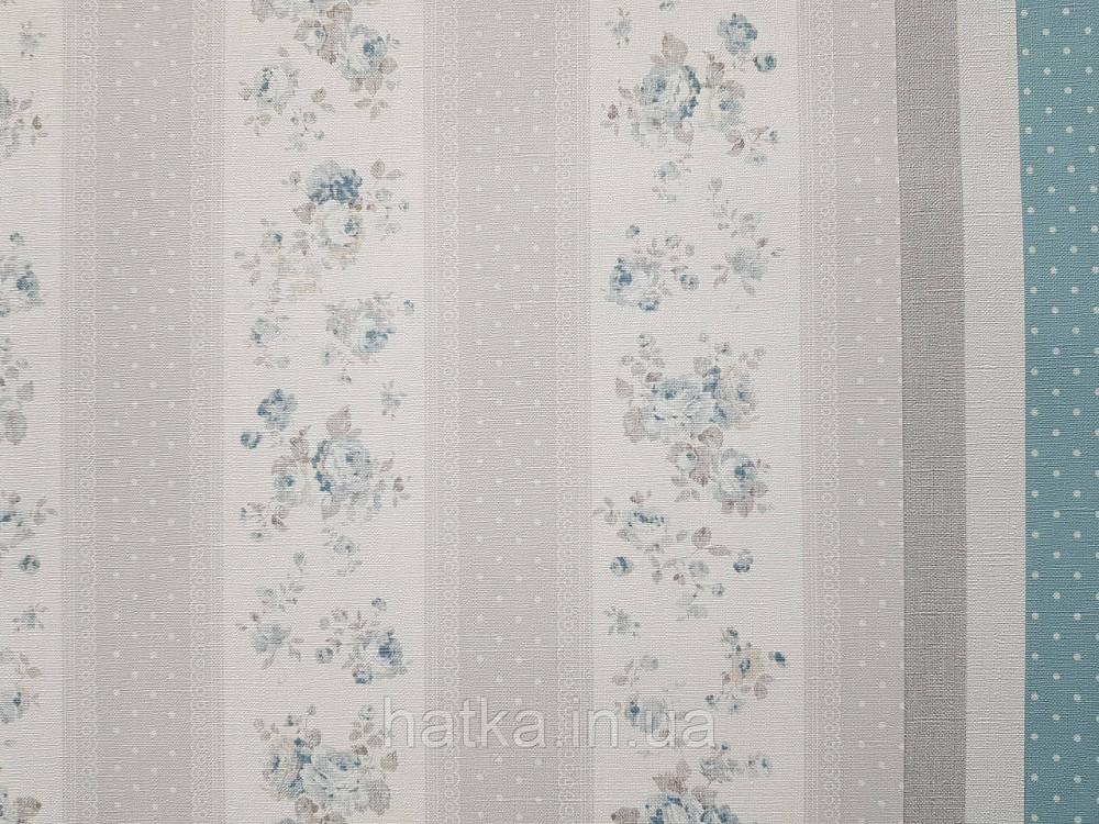 Шпалери вініл на флізеліні A.S.Creation Maison charme 0.53x10 прованс квіти троянди в смужку блакитні білі Київ - фото 3