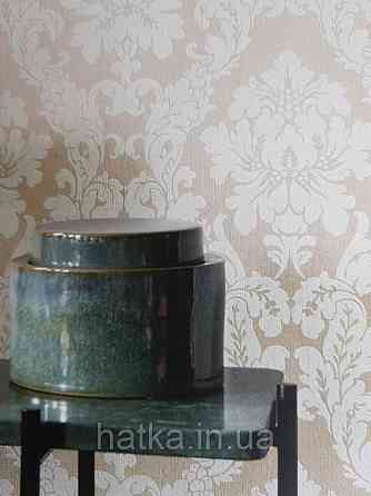 Текстильні шпалери на флізеліновій основі Da capo RaschTextil вензелі завитки бірюзові смарагдові на Київ