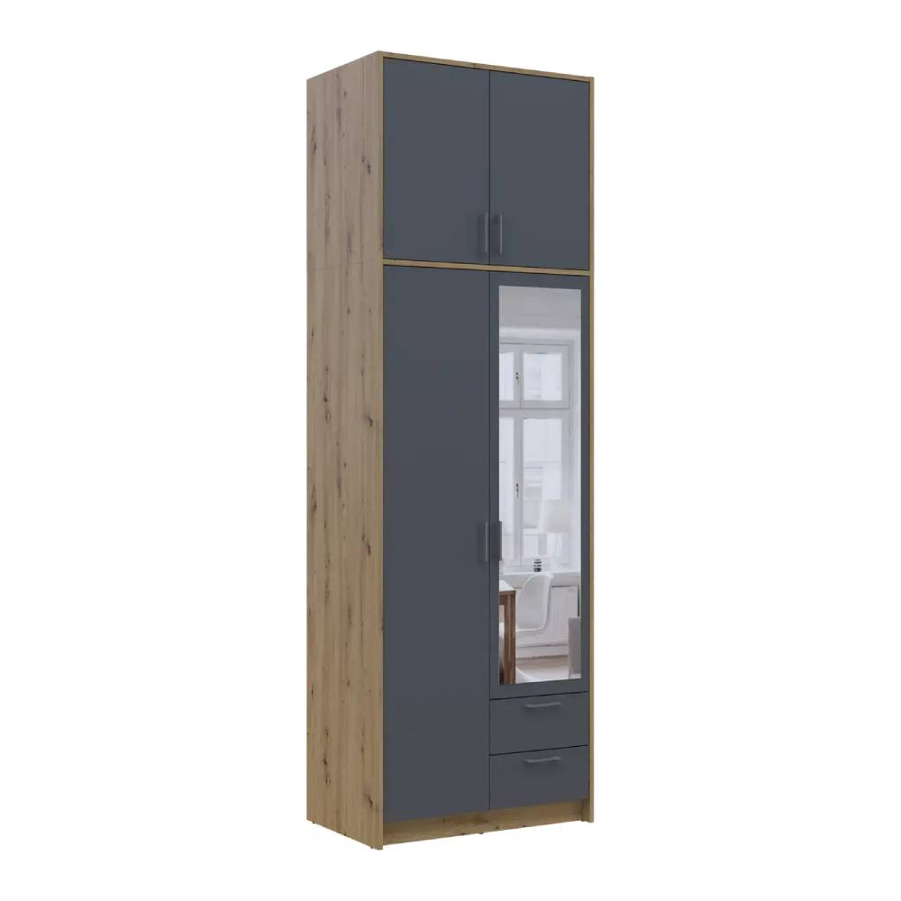 Шафа для одягу Doros Ронді з високою антресоллю і дзеркалом Дуб Артизан/Графіт 2 ДСП 82х52х260 (DRS-011871) Львів - фото 7