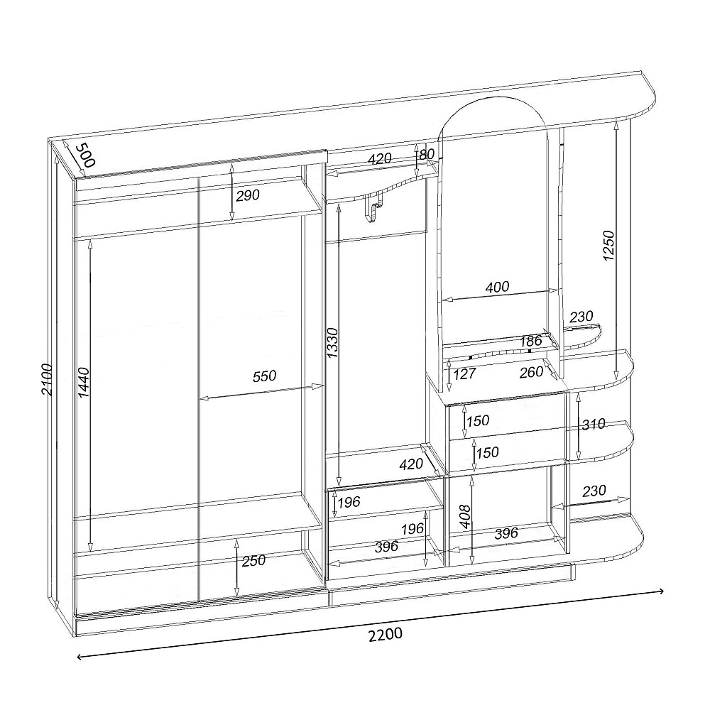 Передпокій Люкс-купе LUX, Бетон, 2200/500/2100 Львів - фото 2