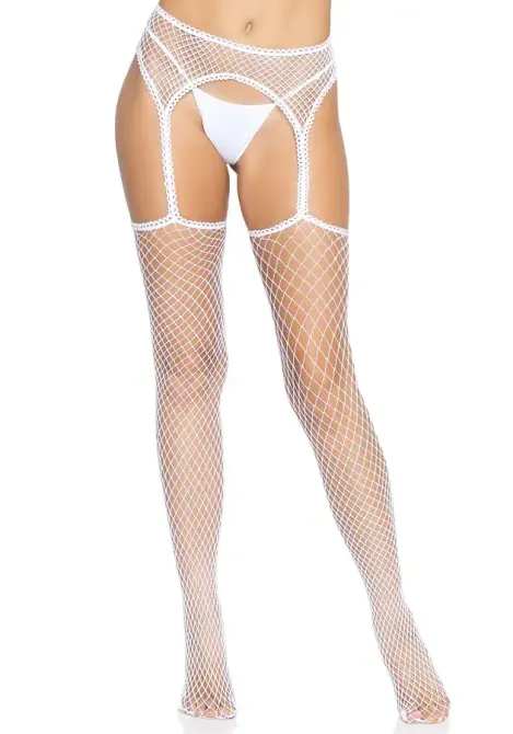 Панчохи-сітка Leg Avenue Net stockings with garter belt One size White, пояс, підв’язки Львів - фото 3