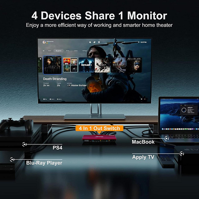 HDMI перемикач TESmart 4x1, 4K 60Hz, UHD, оптичний аудіовихід, пульт ДУ, підтримка HDR, Dolby Vision Київ - фото 6