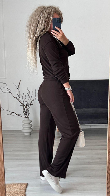 Жіночий стильний повсякденний костюм-двійка: кардиган на ґудзиках + штани трикотажний рубчик Шоколад, 46/48 Одеса - фото 3