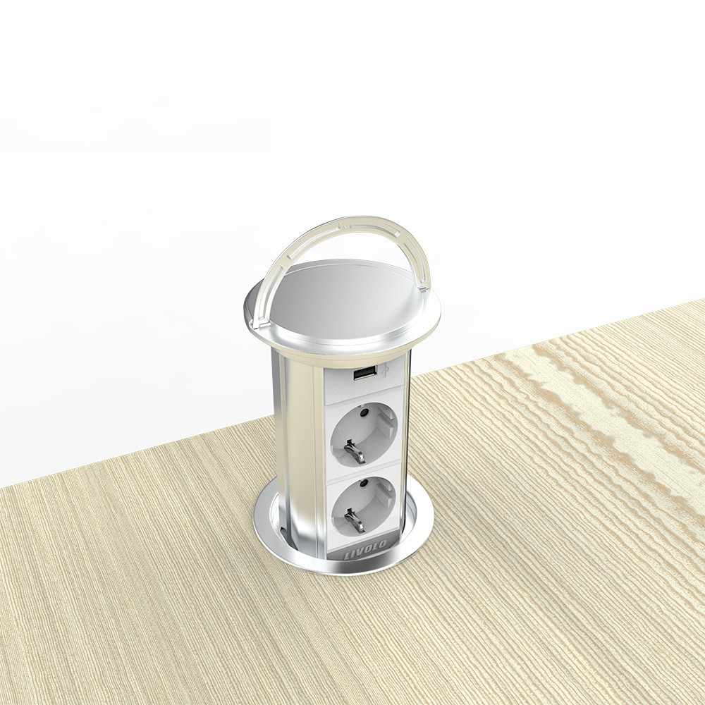 LIVOLO Висувна розетка з двох розеток та USB Livolo срібний (VL- -FCTC-S) Коломия - фото 1