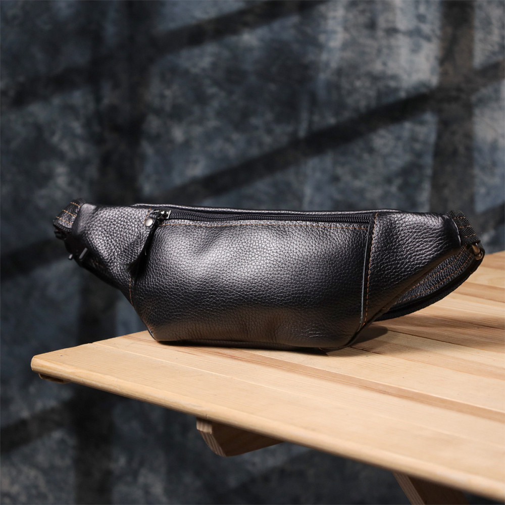 Привлекательная сумка-бананка для мужчин из натуральной зернистой кожи Shvigel 23127 Черный Киев - изображение 2