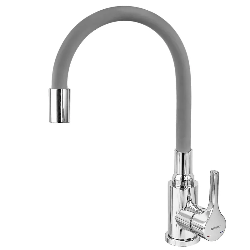 Змішувач для кухні Zerix Rex-011 Chrome Refl.Grey з нержавіючої сталі (Колір хром+силіконовий вилив сірий) (ZX6128)   ( 29053 ) Харьков - изображение 2