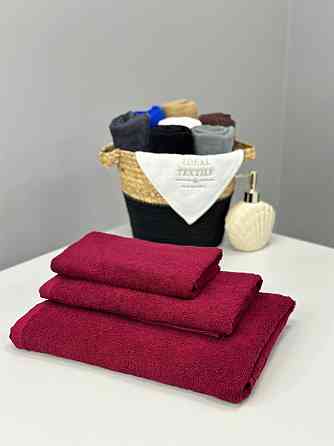 Комплект полотенец однотонных Ideal Textile 40х70+50х90+70х140 см 400 г/м2 (56860941) Бордовий Черновцы
