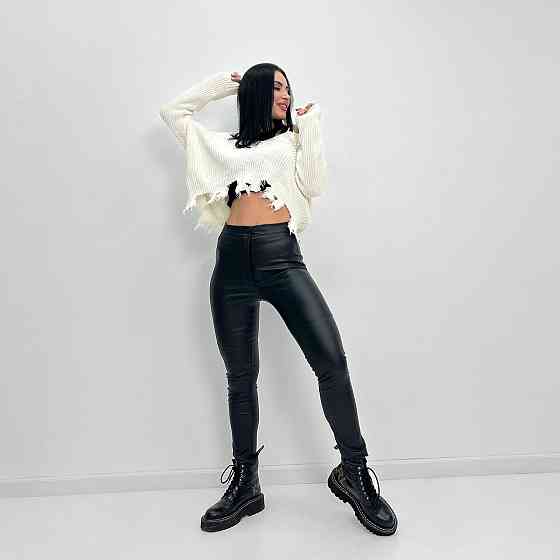 Стильні шкіряні штани жіночі "Casual" (тонкі) оптом | Батал Київ