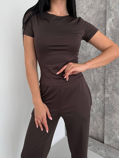 Женский базовый костюм тройка: лонгслив, футболка и штаны микродайвинг Одесса - изображение 7