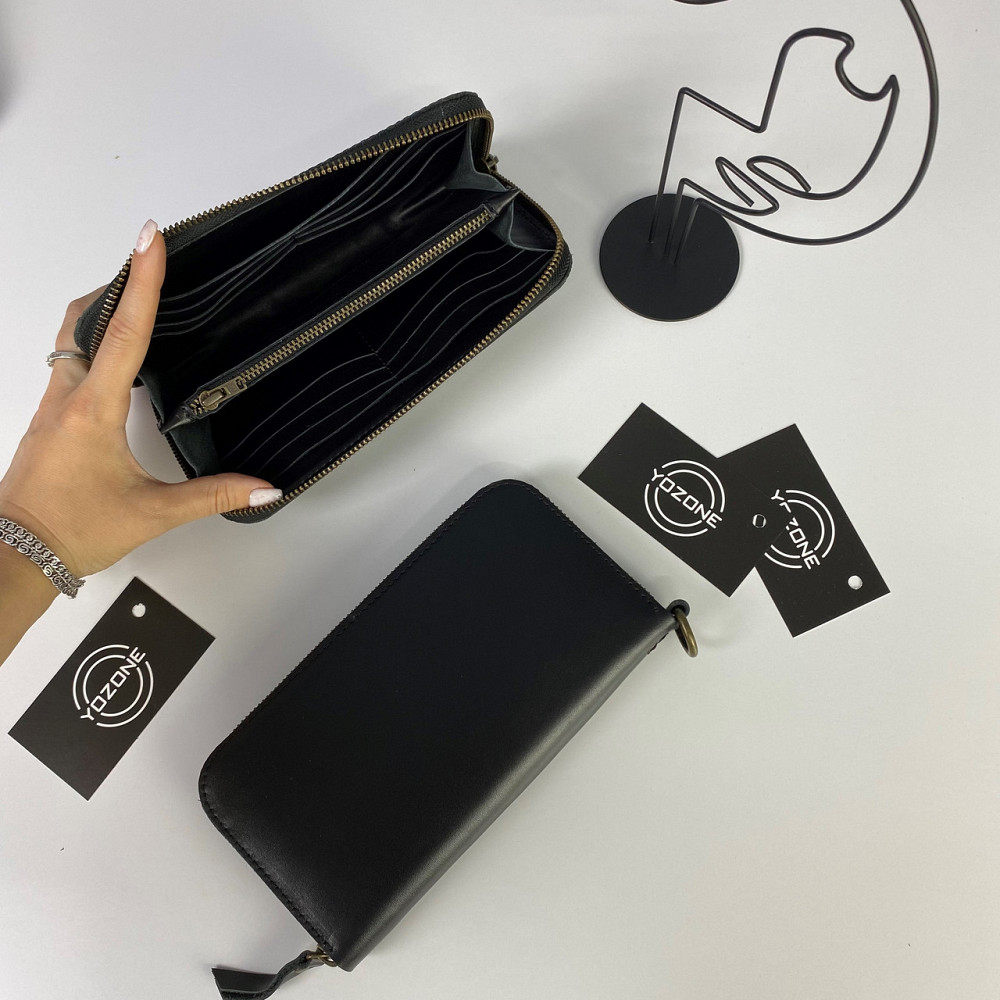 Чоловічий гаманець на блискавці шкіряний, місткий гаманець з відділеннями, чорнийMasterSem Київ - фото 9