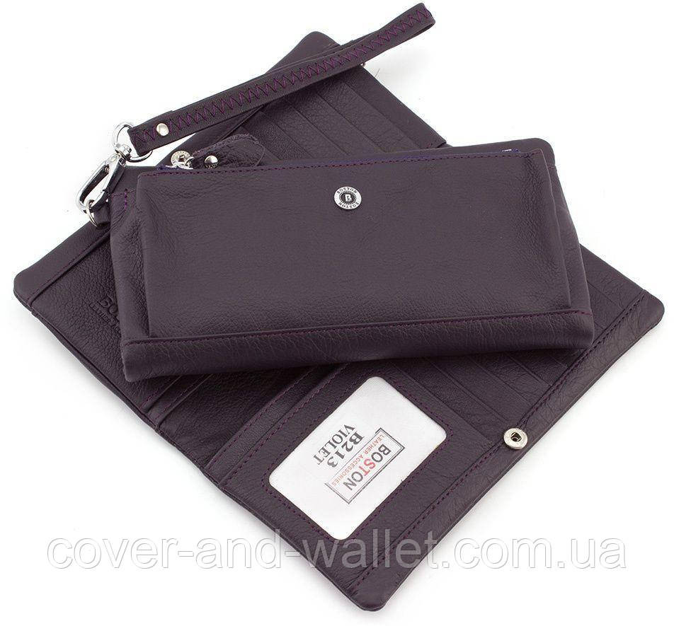 Женский кошелек с карманом на молнии и ремешком для руки фиолетового цвета Boston Киев - изображение 1