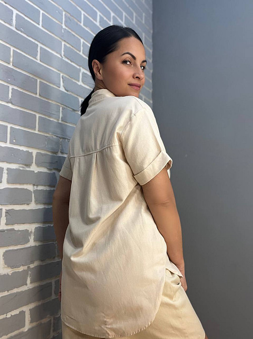 Сорочка жіноча Mix Ray 3950 накладена кишеня короткий рукав оверсайз M бежева, бежевий, M Київ - фото 4