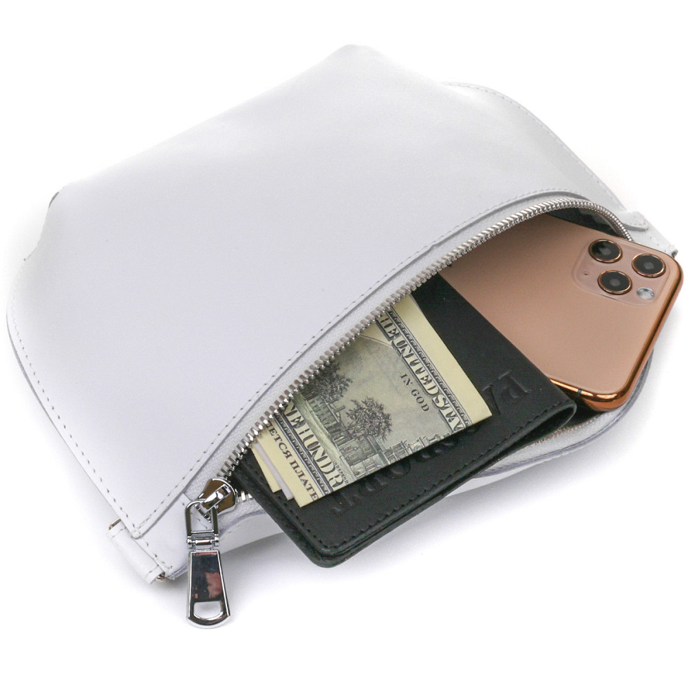 Кожаная женская бананка Shvigel 16384 Белый Киев - изображение 5