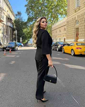 Жіночий стильний костюм двійка креп дайвінг Чорний, 60/62 Одеса