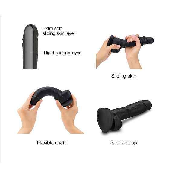 Реалістичний фалоімітатор Strap-On-Me Sliding Realistic Skin Dildo Black M, ефект рухливої шкіри Sex Aura Київ