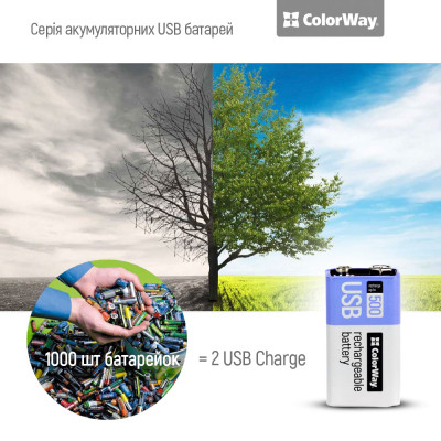 Аккумулятор Крона USB-С 390 mAh 9V (Li-Polymer) ColorWay (CW-UB9V-06) Винница - изображение 6