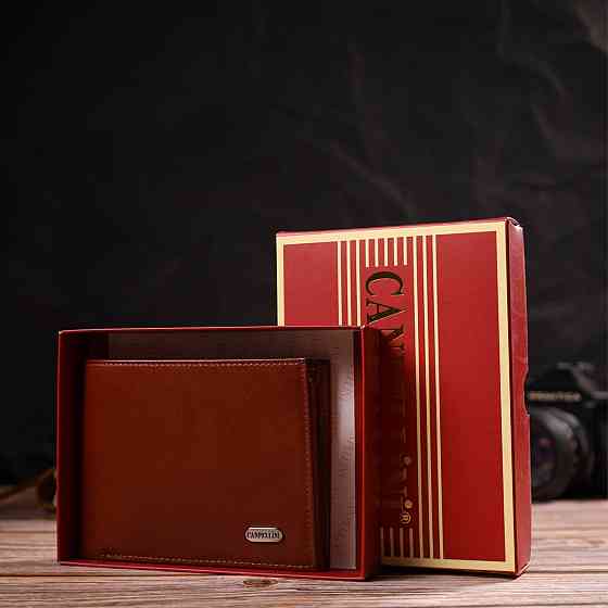 Надійний горизонтальний чоловічий гаманець середнього розміру з натуральної гладкої шкіри CANPELLINI 21862 Коричневий Київ