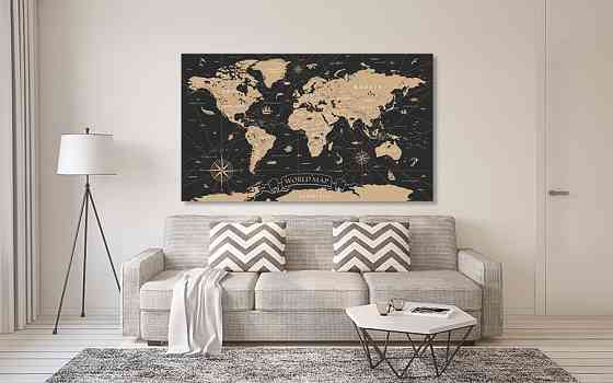 Картина холст у вітальню / спальню   Мапа світу       MLP_48  ( 60х30см ) 80x120 см Київ