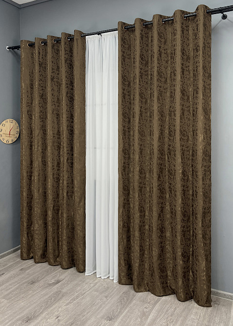 Комплект штор на люверсах VR-Textil Льон мармур Pavliani ХО № 1261ш Коричневий 150х250 см 2 шт (37-0314) Київ - фото 4