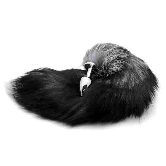 Анальна пробка-хвостик BLACK WITH WHITE колір чорний з білим Sex Aura Київ