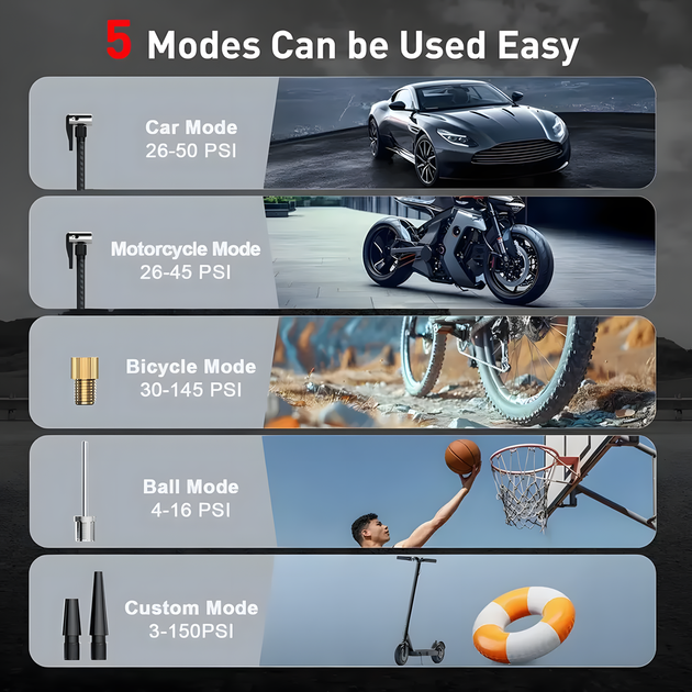 Насос аккумуляторный цифровой AIR VC-029 60W Type-C с фонариком и переходниками Винница - изображение 7