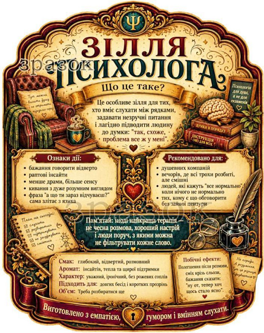 Етикетка на пляшку “Зілля психолога” + контретикетка | смішна подарункова етикетка для психолога, жартівлива наліпка на пляшку Одеса - фото 2