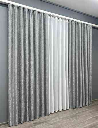 Комплект штор VR-Textil Льон Мармур 150х270 2шт і Тюль 500х270 1911ш-115т Світло-сірий з білим 71-131/4 Київ