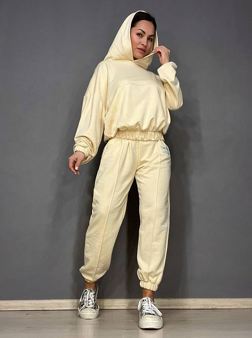 Костюм женский CAPPITONE 101181 худи с капюшоном резинка и брюки джоггеры шов светло бежевый, світло-бежевый, L Киев - изображение 10