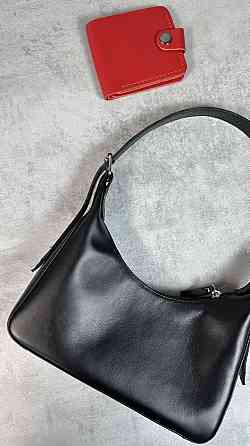 Женская кожаная сумочка, Стильная сумка из натуральной кожи, Маленькая черная сумка на плечеMasterSem Киев