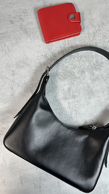 Женская кожаная сумочка, Стильная сумка из натуральной кожи, Маленькая черная сумка на плечеMasterSem Киев - изображение 2