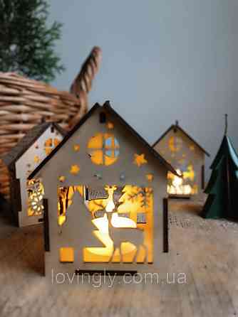 Еко-будиночок з дерева з LED підсвіткою 13 см -креативний подарунок і зимовий декор Ірпінь