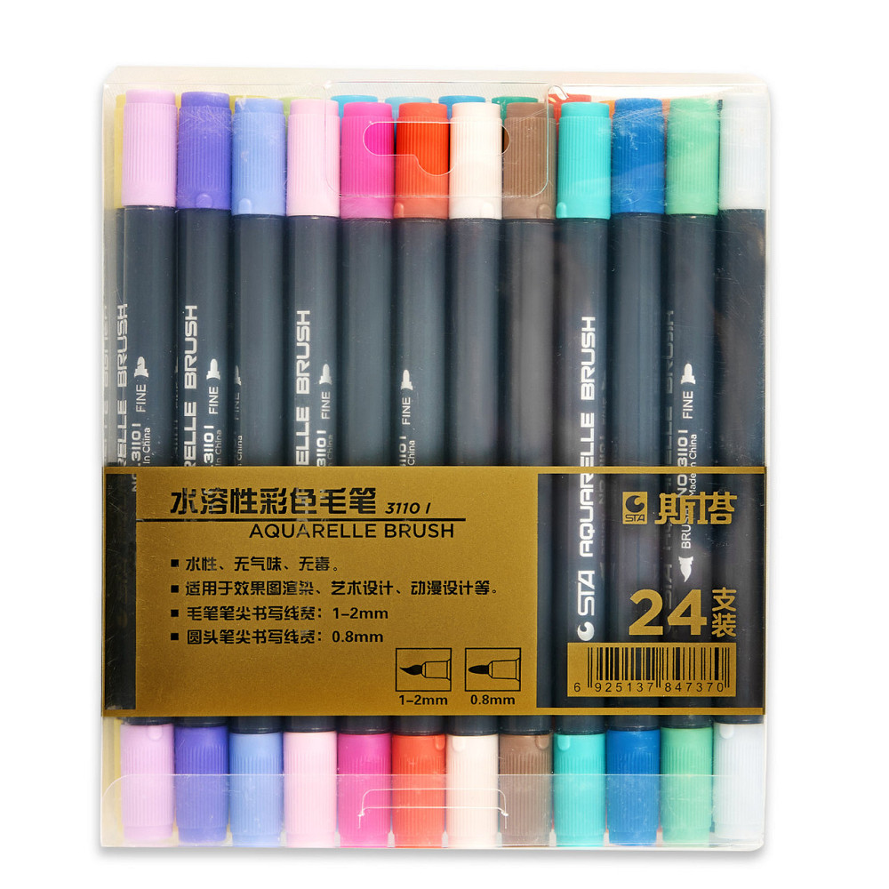 Набор двусторонних акварельных маркеров на водной основе STA 24 цвета, маркеры для скетчинга и рисования Каменец-Подольский - изображение 2