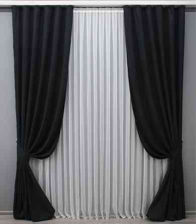 Комплект готових штор VR-Textil Мікровелюр Petek № 1522ш Чорний 150х290 см 2 шт (33-0375) Київ