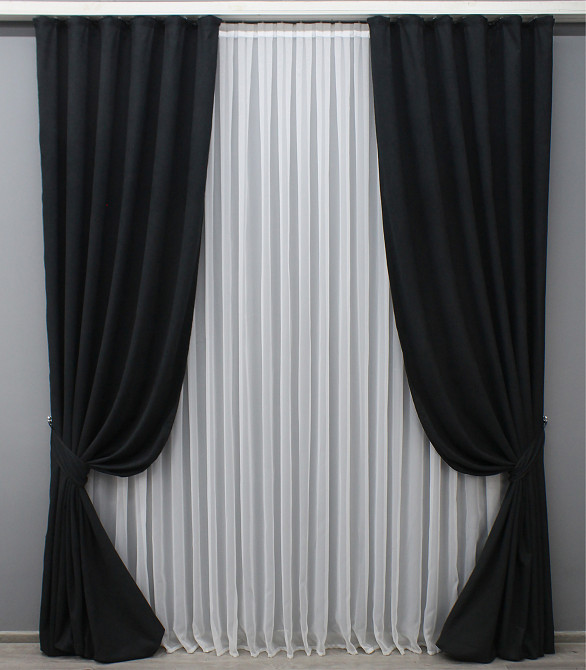 Комплект готових штор VR-Textil Мікровелюр Petek № 1522ш Чорний 150х290 см 2 шт (33-0375) Київ - фото 2