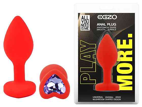 Силіконова анальна пробка EGZO - Silicone Red Heart Plug Amethyst, size S Sex Aura Київ